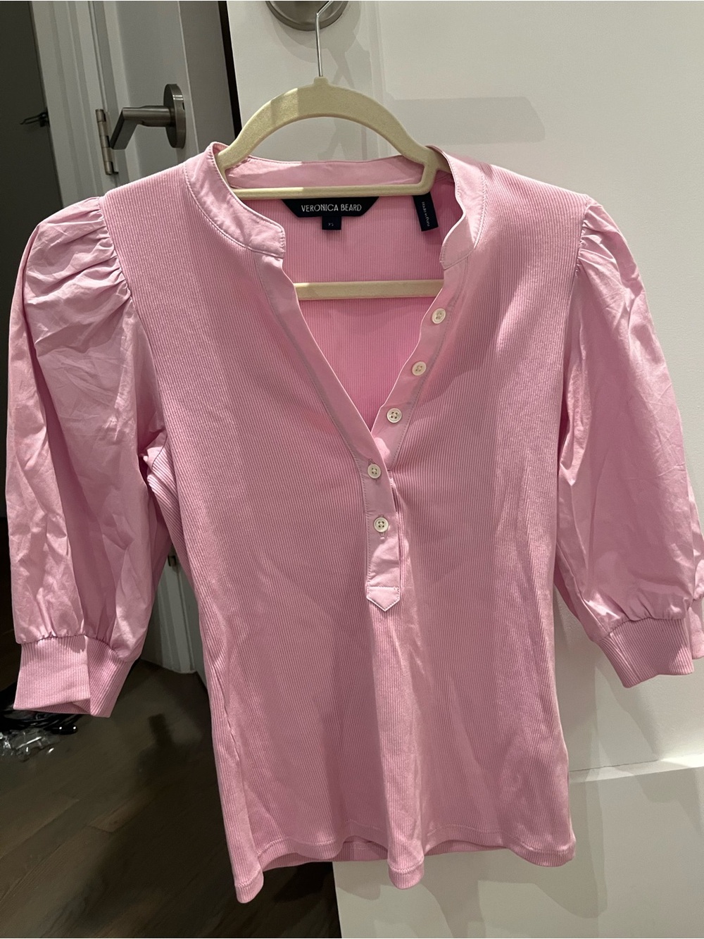 Veronica Beard Coralee Puff-Sleeve Henley Top
